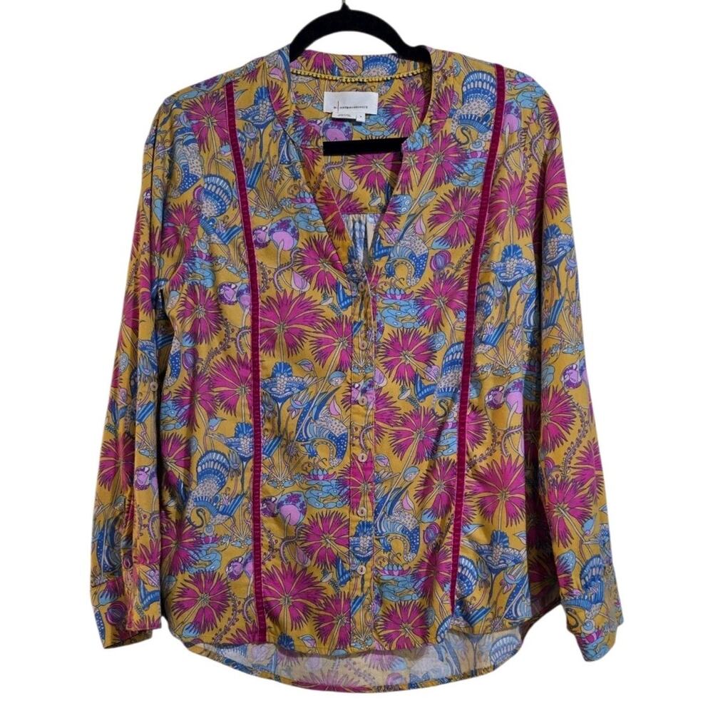 Anthropologie Whimsey Flannel Pajama Sleep Top Womens Floral Paisley Small Soft
